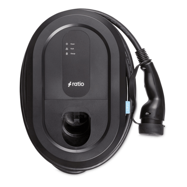 Ratio Start laadpaal met vaste kabel, eenvoudige EV-lader met Type 2 stekker voor thuisgebruik.
