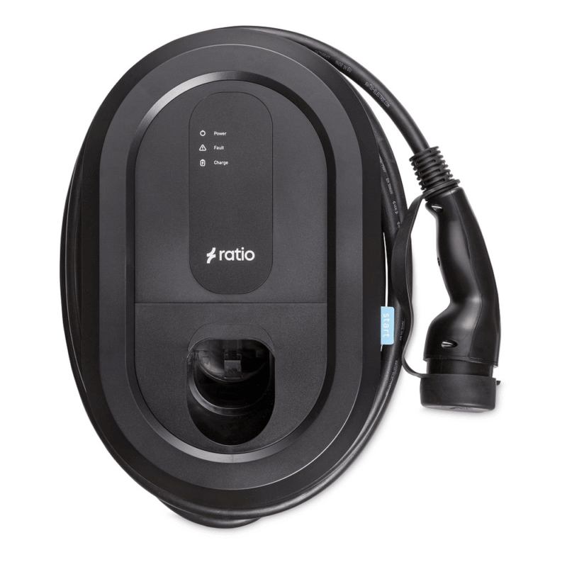 Ratio Start laadpaal met vaste kabel, eenvoudige EV-lader met Type 2 stekker voor thuisgebruik.