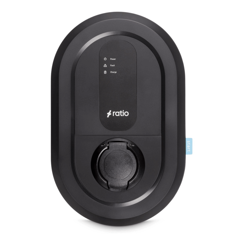 Ratio Start laadpaal met socket, eenvoudige gebruiksvriendelijke EV-lader voor thuisgebruik.